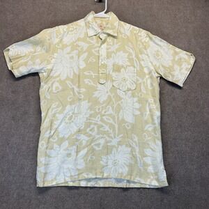 Richards Brasil Hawaiian Shirt Women's 2 Short Sleeve Polo Tan Floral Pure Linen